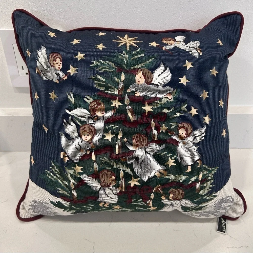 VTG Newport Tapestry Square Christmas Pillow Angels Classic Victorian 16